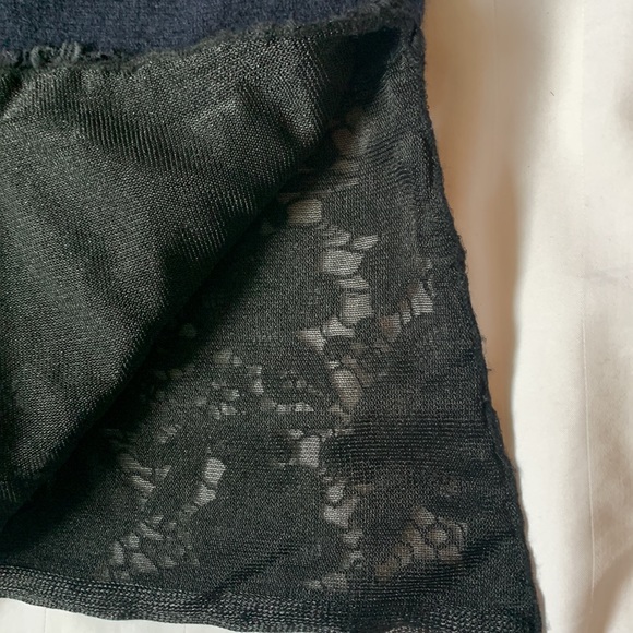 Deep blue cashmere tunic  turtleneck w wide black lace band across hem slits EUC - Picture 3 of 7